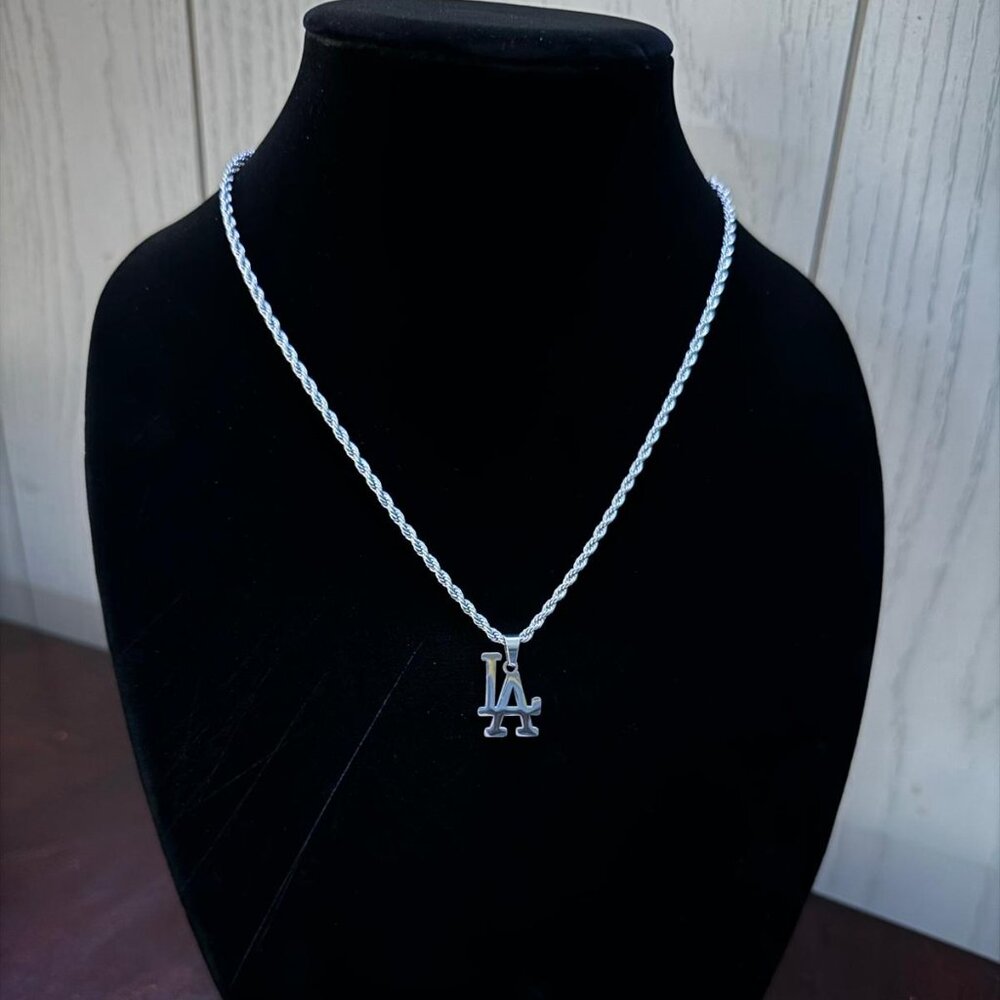 LA Dodgers Necklace - 3mm Rope - 20" Silver Chain - MLB - Baseball